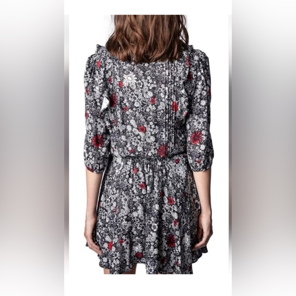 ZADIG & VOLTAIRE Remo Multiflower Robe Courte Half  Sleeve Shirt Dress M - Picture 2 of 6